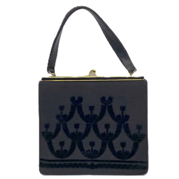 Vintage 1960’s Flocked Silk Handbag by Bienen-Davis - Picture 2 of 9
